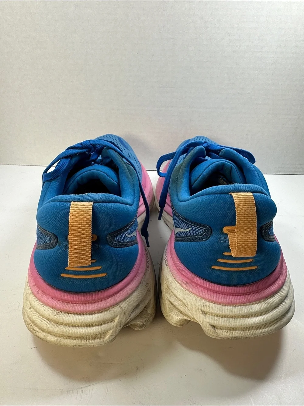 Hoka Bondi 8 Women's Blue Running Shoes Size 9 Pink Cream Midsole